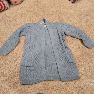 Aran Craft Merino Wool Open Front Long Sweater Cardigan in Mermaid NWT